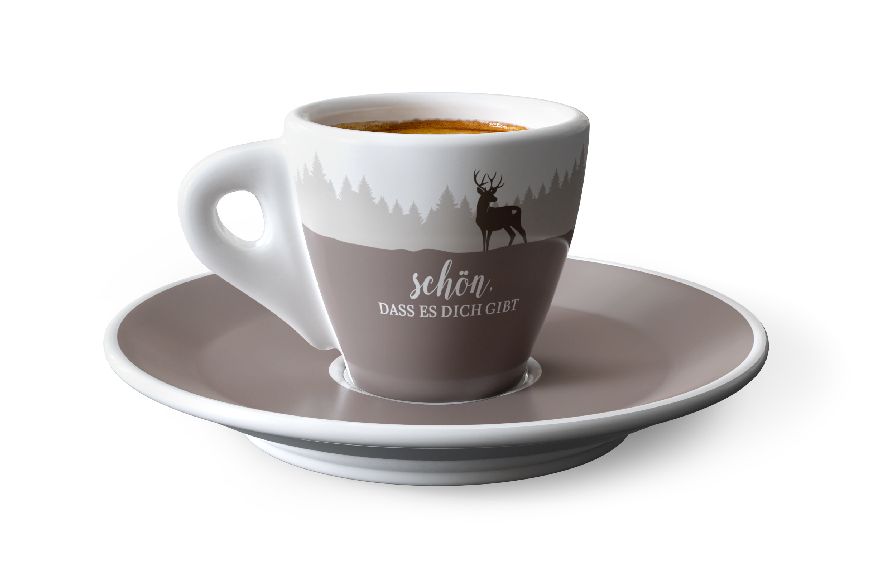 Espressotasse mit Teller "Schön, dass es Dich gibt" Hirsch - Gipfel Gruß, 930831, 4027268301089, Geschenk für Dich :-)