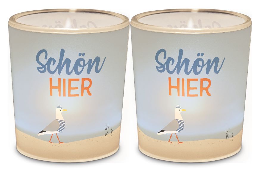 Windlicht mit Motiv Möwe und Spruch "Schön hier", 640823, 4027268301607