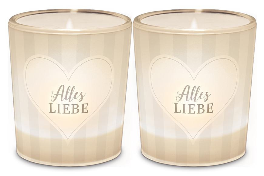 Windlicht Kerzenglas mit Botschaft, Schriftzug Motiv Herz "Alles Liebe", 640832, 4027268279708