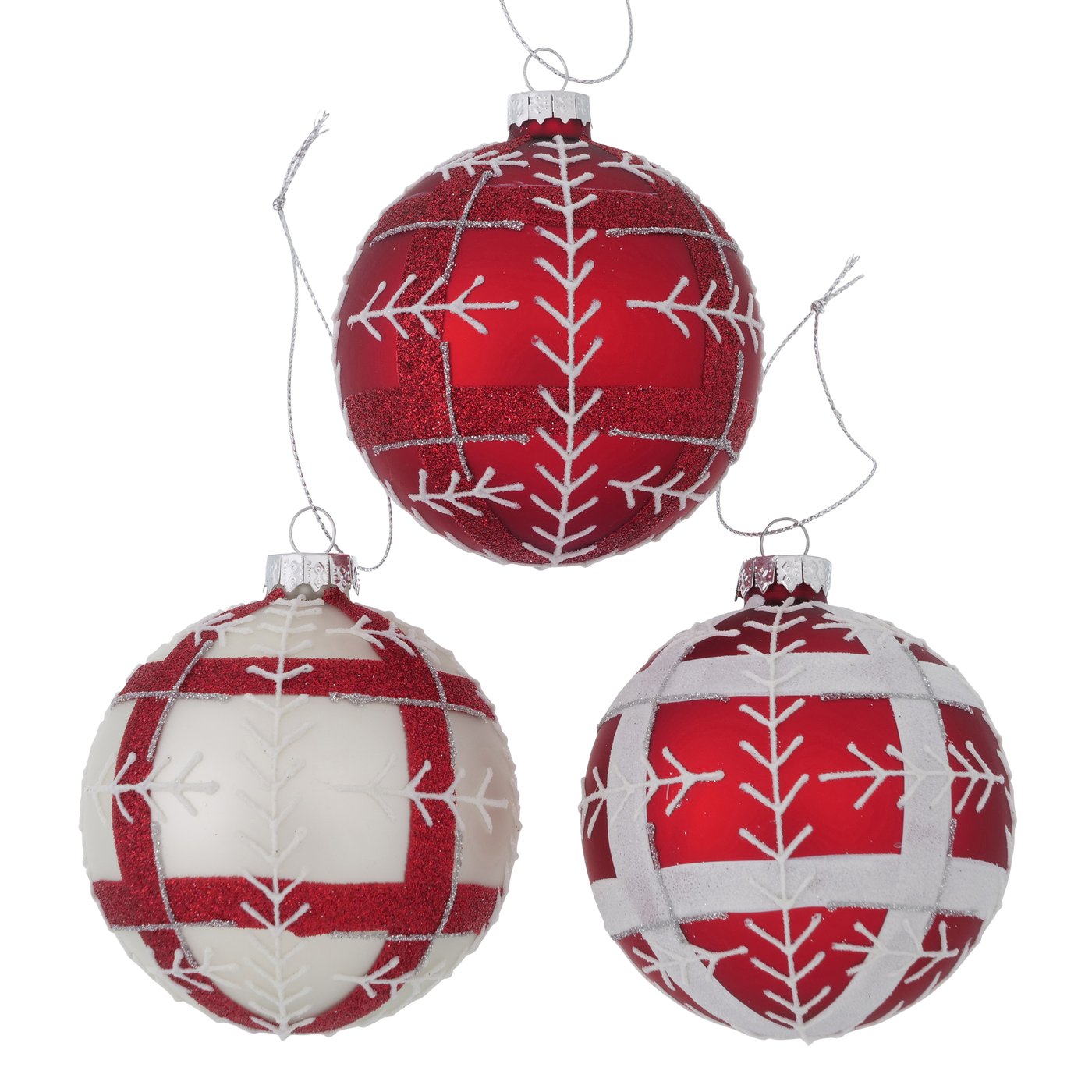 Glas Weihnachtskugel "Bodil" rot weiß kariert 12er Set - D 8cm, 2012029, 4020607893054, Boltze