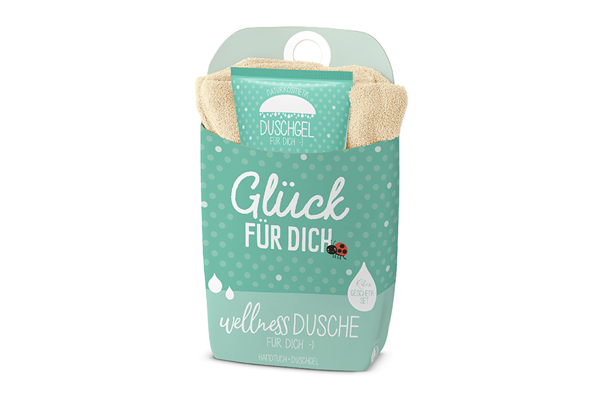 Geschenkset Wellness Dusche (Duschgel + Frottee Handtuch) "Glück für Dich", 108763, 4027268300136, Geschenk für Dich :-)