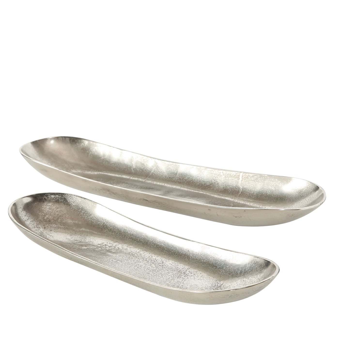 XL Deko Schale "Bean" oval silber 2er Set - L52-64cm, 6287500, 4020606769671