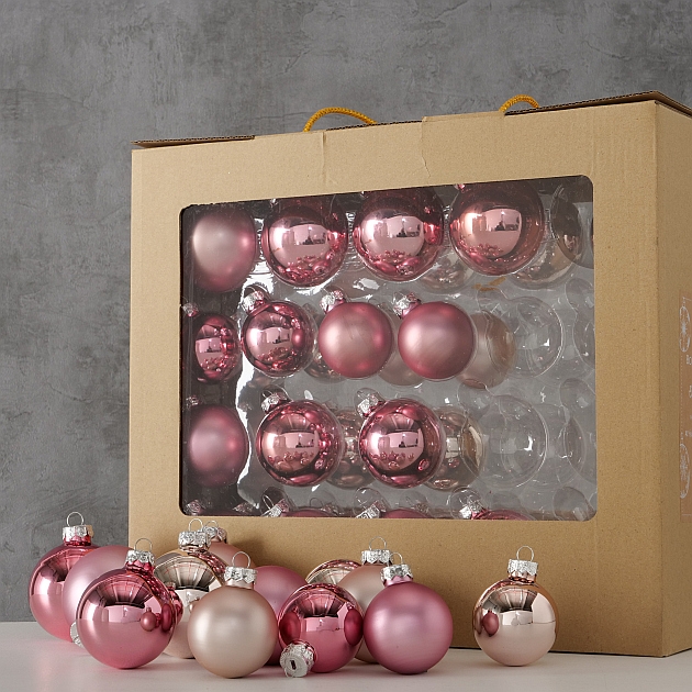 Elegante Glas Weihnachtsbaumkugeln Weihnachtskugeln in verschiedenen rosa Tönen 42 teilig, 2006403, 4020607811065