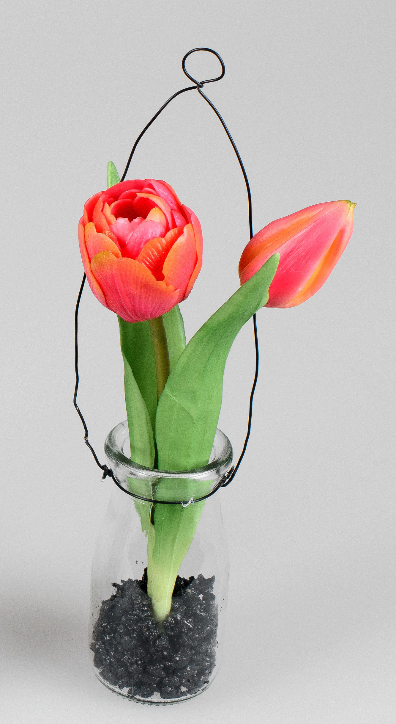 Tulpen rot im Glas zum hängen - H20cm - real touch