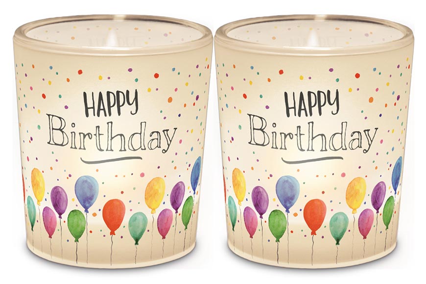 Windlicht Teelichtglas mit Spruch "Happy Birthday", Zum Geburtstag, 640239, 4027268243297, Geschenk für Dich,