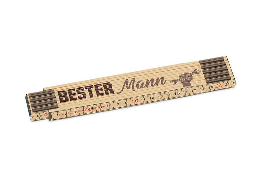 Hochwertiger Zollstock aus Glasbirkenholz mit dem Spruch "Bester Mann", Männergeschenk, 392364, 4027268288397