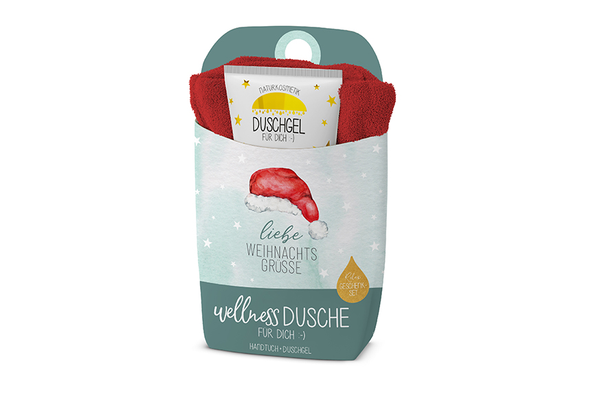 Geschenkset Wellness Dusche (Duschgel + Frottee Handtuch) "Liebe Weihnachtsgrüße", 108183, 4027268309023, Geschenk für Dich :-)