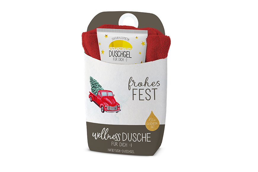 Geschenkset Wellness Dusche (Duschgel + Frottee Handtuch) "Frohes Fest", 108182, 4027268309009, Geschenk für Dich :-)