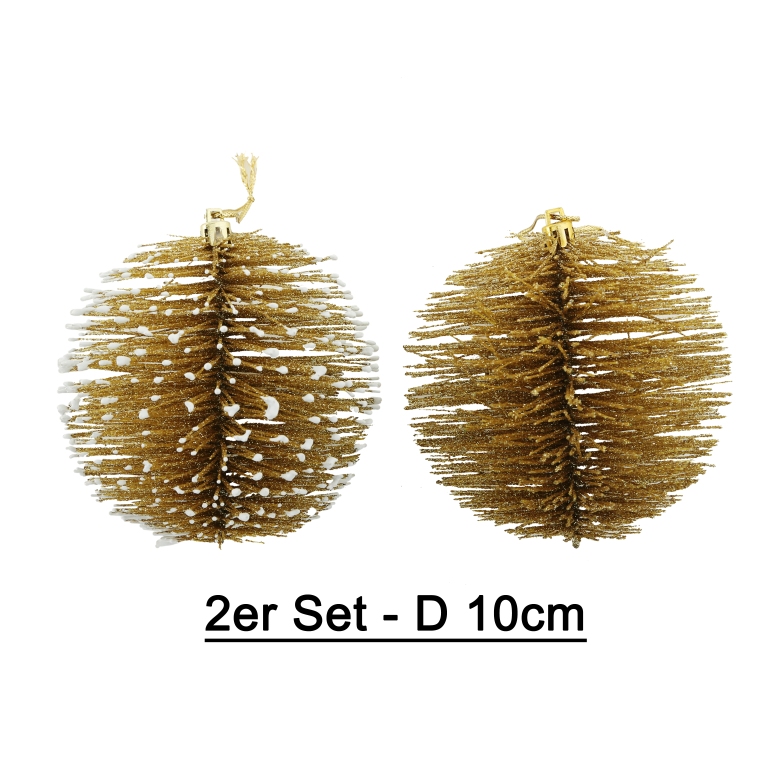 Deko Kugel Weihnachtsbaumkugel gold, gold beschneit 2er Set - D 10cm - 4020607645301