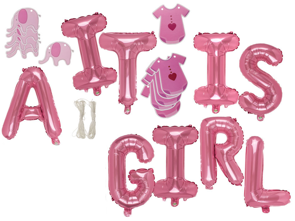 Folienballon Set rosa "It IS A GIRL" Luftballon zur Geburt Mädchen