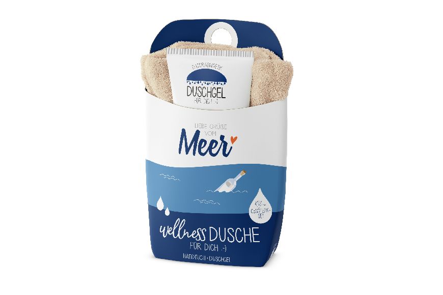 Geschenkset Wellness Dusche (Duschgel + Frottee Handtuch) "Liebe Grüße vom Meer", 108824, 4027268300358