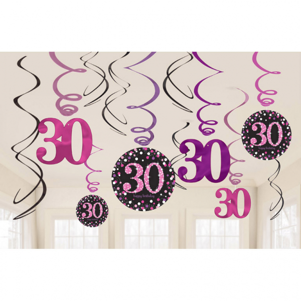 Hänge Deko zum 30. Geburtstag "Happy Birthday" Sparkling Celebration - Pink, 9900597, 013051637613